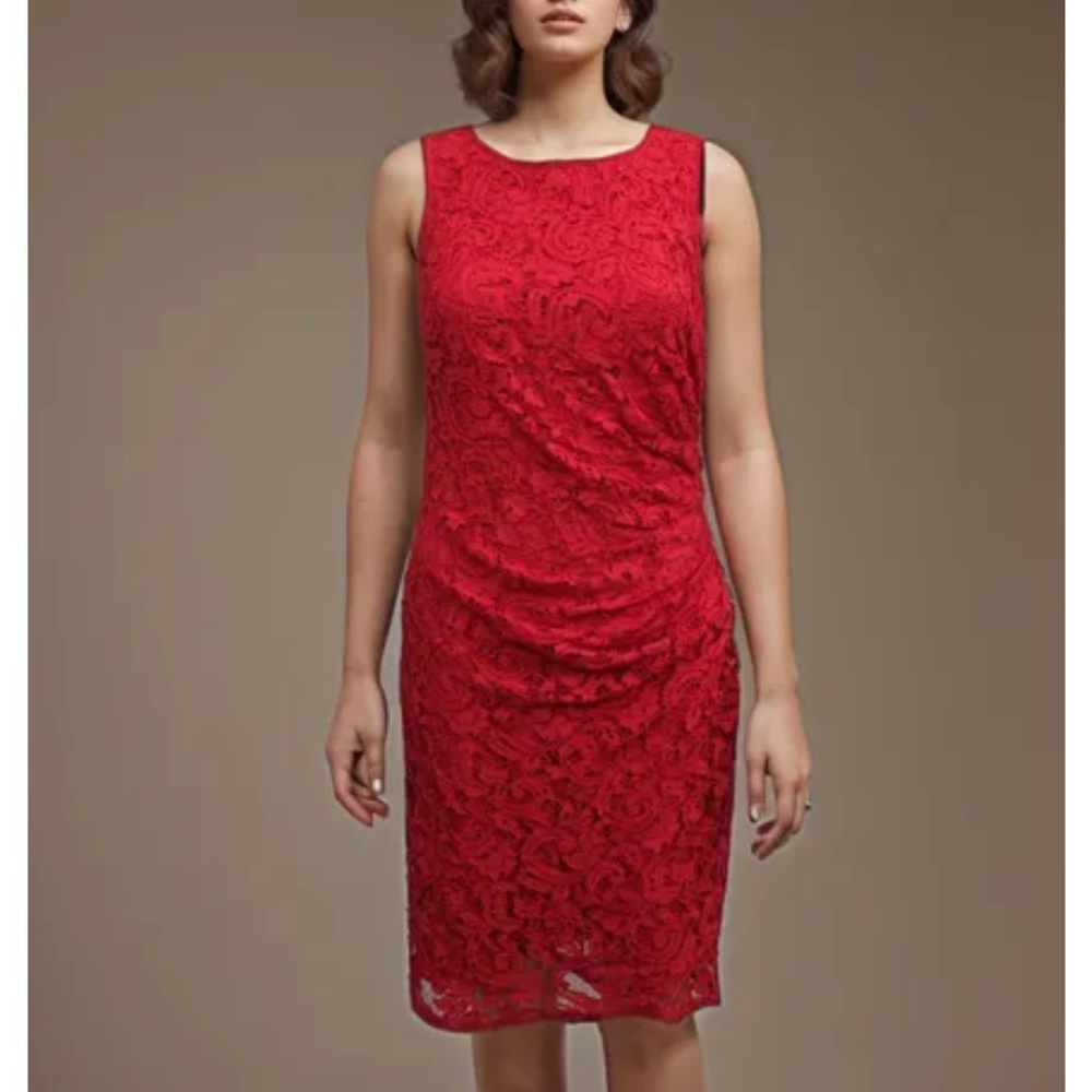 Adrianna Papell Red Lace Midi Dress